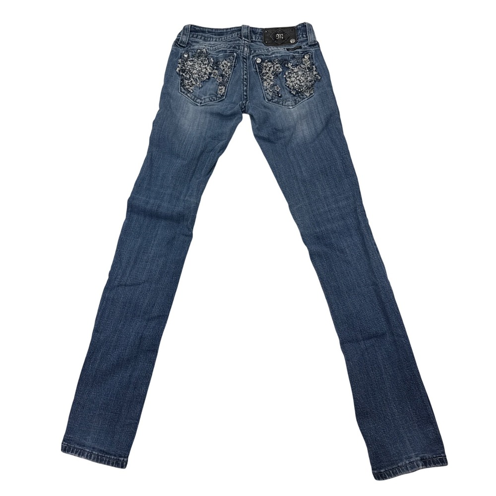 Miss Me JP5635B Straight Leg Jeans Medium Wash Lace Sequin Pockets Size 25